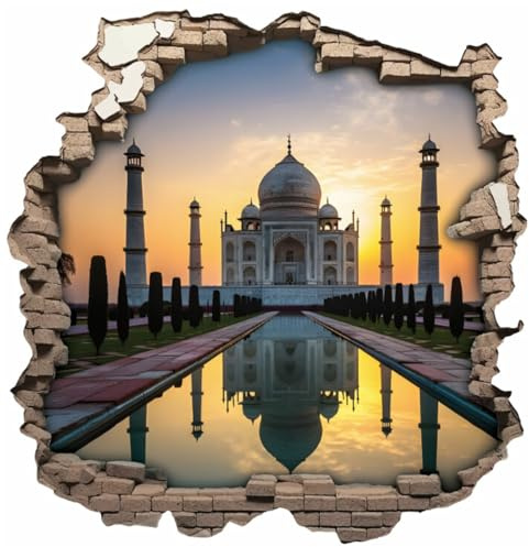 Samunshi® Wanddeko Wandriss mit Taj Mahal Indien Fenster in andere Welt Portal Wallart Wandtattoo für Wohnzimmer Küche Wandaufkleber Wandsticker 30 x 30cm