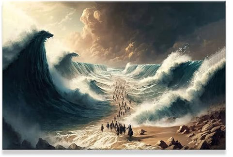 WALkfb Jesus Leinwandbild, Bibelexodus von Moses, entkommt dem roten Meer mit den Israeliten, Jesus führt Christen zur Flucht, Wanddekoration, HD-Druck, Wandkunst, Wohnzimmer, Schlafzimmer,