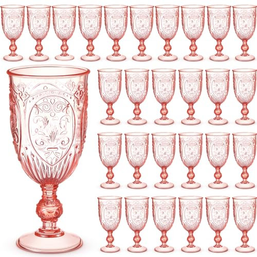 Wiwiqing Weingläser aus Kunststoff, Vintage-Stil, Rosa, 48 Stück