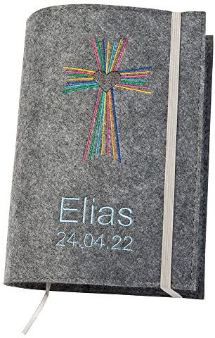 ohee manufaktur Personalisierbare Gotteslobhülle aus Filz - Grau I Kreuz, Buch Hülle, Hochwertig & Individuell, Polyester, kein Verschluss, 19x12x5cm