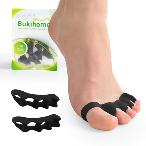 Bukihome Zehentrenner, 4 Paar weiche Gel-Zehentrenner zur Korrektur von Ballenzehen, Zehenspreizer zur therapeutischen Linderung von Plantarfasziitis, Fußschmerzen für Frauen & Männer (Schwarz+S)