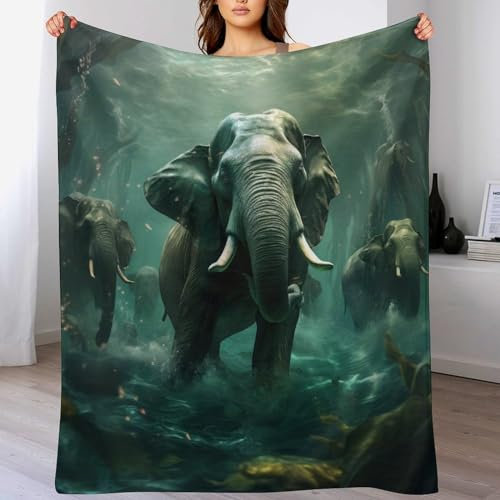 PAZZK Kuscheldecke Elefanten Decke Tagesdecke - Weiche Flannel Decke Mit Muster Sofadecke - Baumwolldecke Wohndecke Sofaüberwurf Bettüberwurf（130×150cm）