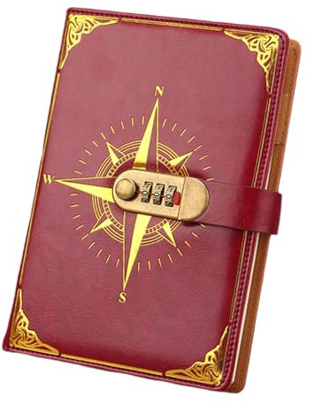 Diary with Lock Locked Diary Lockable Secrets Journal Personal A5 PU Leather Hardcover Password Lock Diary Teenages Men Women, Red