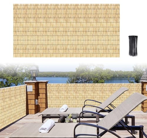 Brise Vue Bambou Naturel Canisse Bambou 60cm 70cm 80cm 90cm 100cm 110cm 120cm 130cm 140cm 150cm 160cm Hauteur Clôture En Roseau Durable Pour Balcon, Terrasse Et Jardin(Color:Primary black line,Size:10