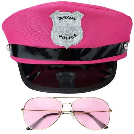 Freebily Damen Polizeimütze Pilotenbrille Set Cop Cap Kapitänsmütze Karneval Party Halloween Mottoparty Polizei Kostüm Zubehör Cosplay Requisiten