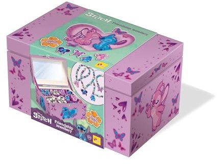Lisciani - DISNEY STITCH - Kit de creación de joyas de la amistad con joyero - Para niños a partir de 7 años - Creación de collares y pulseras de punto - Con perlas, dijes, hilos y accesorios