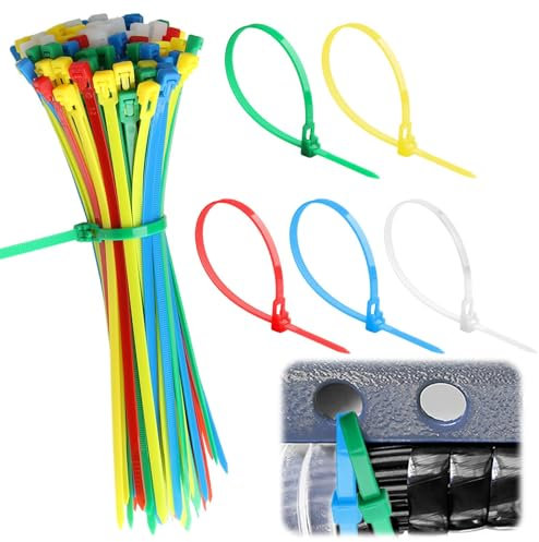 Coloured Cable Ties 200mm, Self-Locking Nylon Cable Ties Wraps Reusable, Professional Zip Ties Wraps for Home, Garden, Workshop, Office(Color : Multicolor, Size : 100Pcs)