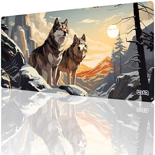 Tilt Schreibtischunterlage 90x40 cm Gaming Mauspad XXL | Rutschfester Mousepad Groß für Schreibtisch und PC Gadgets | Wasserdichter Desk Mat (Wolf Lands)