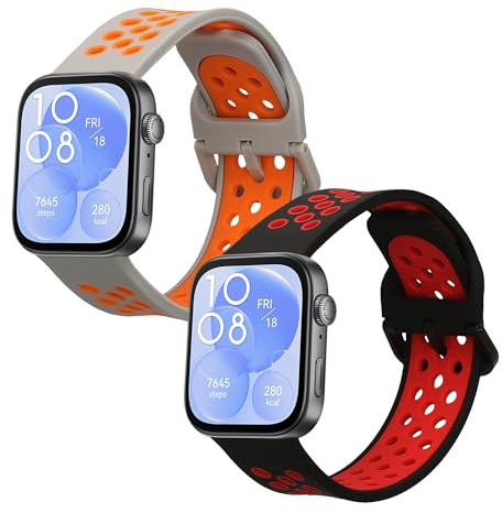 kwmobile 2x Uhrenarmband für Huawei Watch Fit 3 Armband - Fitnesstracker Band Set aus TPU Silikon - Ersatzarmband Smartwatch - Schwarz Rot Grau Orange