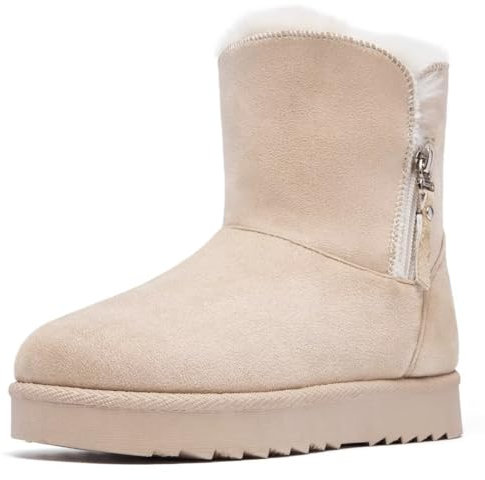 SHULOOK Winterschuhe Damen Gefütterte Warm Winterstiefel Damen Reißverschluss rutschfeste Schneestiefel Winter Schuhe (Beige EU 41)