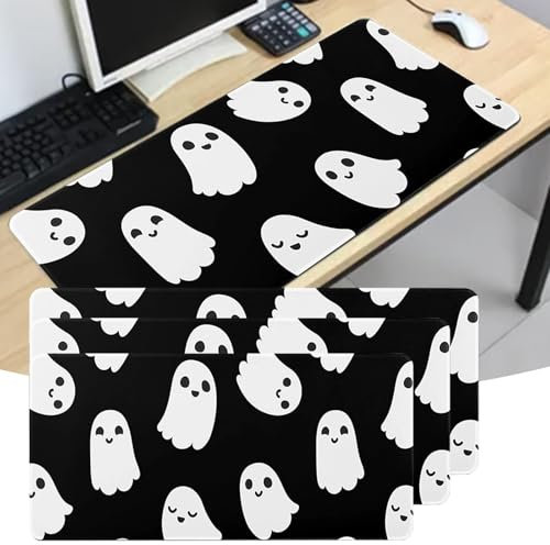 Lightning Deals Today Prime Halloween Cute Mouse Pad Large Cartoon Funny Spirit Extended Desk Mat Non Slip Rubber Base Edge Large XL Black White Gaming Mouse Pad Laptop Desktop