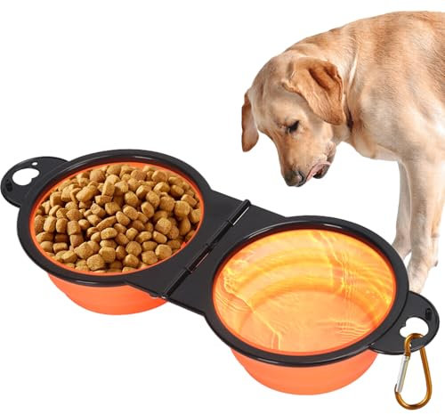 Gamelle Pliable pour Chien - 2 en 1 gamelles Portables pour Chiens, Bol Silicone Chien avec Mousqueton - idéales pour Les promenades, Les Voyages et Les randonnées