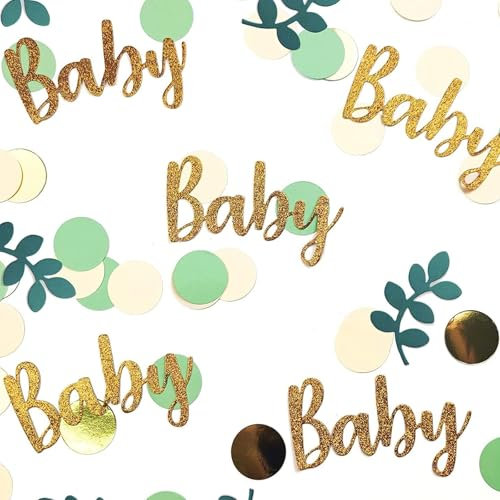 100 Stück Babyparty Deko Konfetti,Konfetti Tischdeko Grün Gold Babyparty Deko,Baby Shower Deko Konfetti Junge Mädchen Grün,Babyparty Tisch Dekoration Servietten Konfetti Party