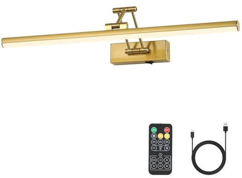 Joossnwell Luce per foto a batteria per illuminazione artistica ricaricabile da parete per dipinti Wireless 23,62 pollici cornice luce con telecomando dimmerabile Galleria Luce in ottone per