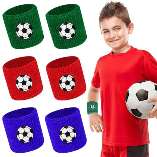 6 Stück Schweißband Kinder Handgelenk, Sport Wristbands Schweißbänder, Bunte Schweißband Handgelenk, Schweißband Fussball, für Jungen Herren Geburtstag Outdoor Baseball Basketball Aktivität, 3 Farben