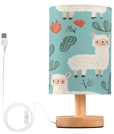 Mnsruu Lampes de chevet mignonnes en alpagas cactus USB lampe de table pour chambre à coucher, lumière LED, décoration de table de chevet, lampe de nuit blanc chaud