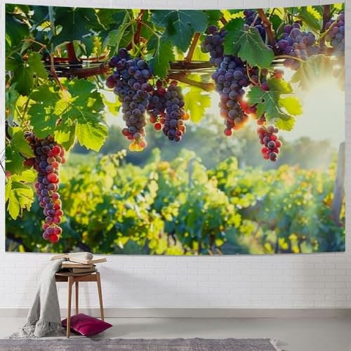 Wandtuch Weinberg Trauben Wein Rustikal Vintage Langlebig Kunst Wandteppich Neuheit Wandteppich Für Balkon Wohnzimmer Zimmer S