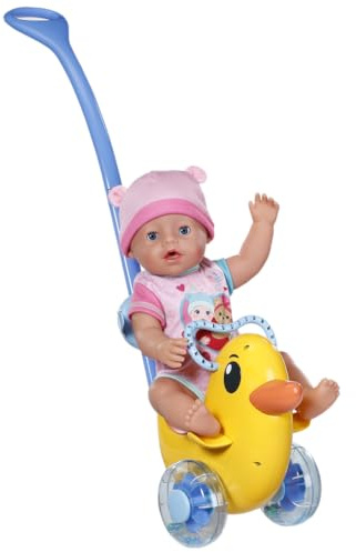 BABY born Schiebe-Berta - Mit Lenkstange & funktionsfähigen Rädern - Für 36 cm & 43 cm Puppen - Hochwertiges Puppenzubehör - Geeignet für Kinder ab 3 Jahren, Gelb