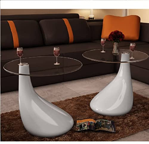 Hommdiy Couchtisch Hochglanz,Glastisch Wohnzimmer,Beistelltisch Hochglanz Glas 2-STK.Weiß