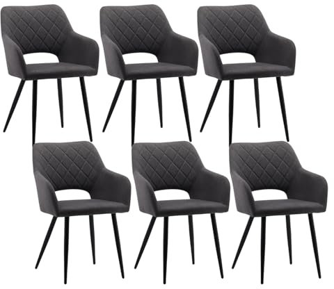 CLIPOP Esszimmerstühle, 6er Set, Polsterstühle mit Armlehnen, Metallbeine, Leinen Bezug, Leinen Dunkelgrau, bis 150 kg belastbar, für Arbeitszimmer, Wohnzimmer, Schlafzimmer (6er, Leinen Dunkelgrau)