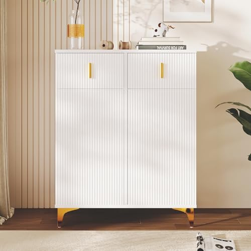Eleganter Sideboard/Schuhschrank mit Strukturpaneelen, verstellbaren Einlegeböden und vergoldeten Verzierungen, mit Schubladen