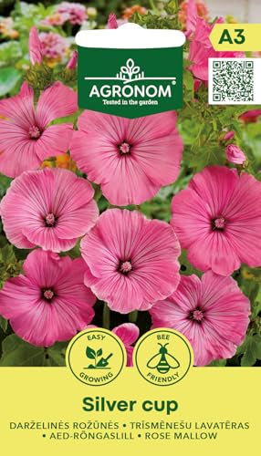 AGRONOM | Semillas de malva rosa - SILVER CUP | Semillas de flores | Semillas de plantas | Semillas de jardín | Planta anual, de floración abundante y prolongada, con flores grande | 1 paquete