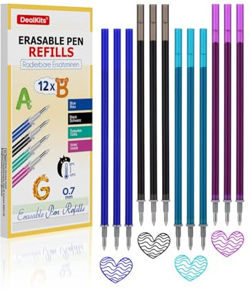 12 Stück Radierbare Ersatzminen, Kompatibel mit Legami - [ 3x Blau + 3x Schwarz + 3x Türkis + 3x Violett] - 0,7mm Thermoempfindliche Radiertinte Nachfüllminen Tintenroller für Kreatives Schreiben