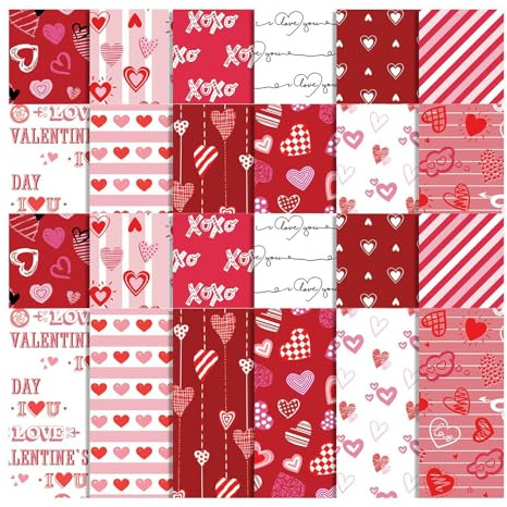 Scrapbook-Papier Herz, Motivpapier, Valentinstag, Spezialpapier, 24 Stück Papier für Scrapbooking – doppelseitiges Kartonpapier, Herz, Liebe, Bastelpapier für Hochzeit und