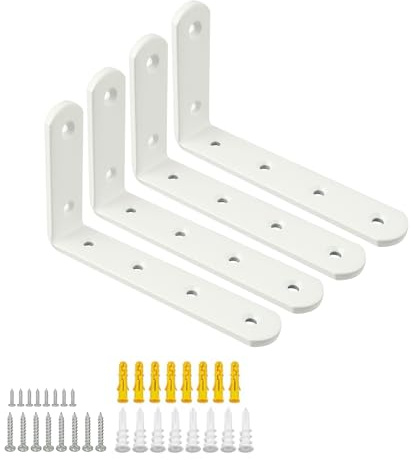 Mooche 4Pcs Shelf Bracket White,Heavy Duty Wall Brackets for Shelves 12.5CM | Metal L-Shaped Floating Shelf Bracket, 5Inch Angle Brackets for Shelves Support Wall Hanging Supporting Suspended Items