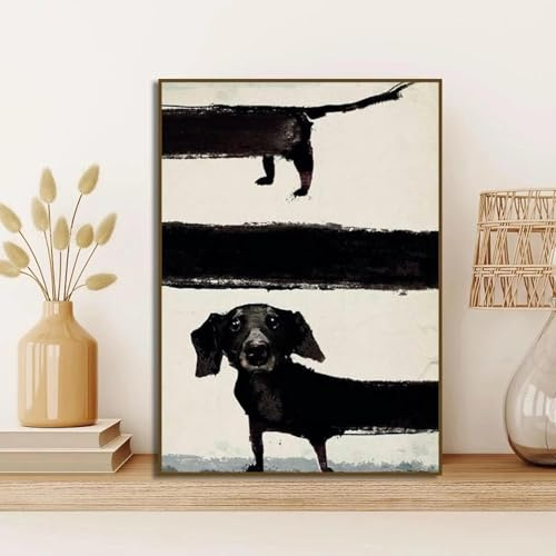 GKUVBF Modernes Wandbild mit lustigen Tieren, Poster, Drucke, abstrakter schwarzer Dackel, Leinwandgemälde, Bild, Wohnzimmer, Heimdekoration, 35 x 50 cm, rahmenlos