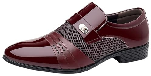 Scarpe da uomo, casual, scarpe da ginnastica Oxford, morbida fodera interna per business pu, scarpe in pelle, modello casual, stivali da uomo, scarpe con lacci, Colore: rosso, 44 EU