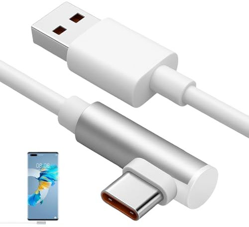 Huybaa Cable Usb C 6A 120W, cable carga rapida tipo c 90 Grados 2m, Cable Cargador Turbo Tipo C para Xiaomi 15 14T 13 Lite 5G Pad 6 5 POCO X7 X6 Pro C75 C65