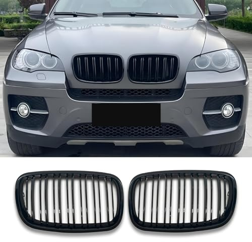 Haoyijiahui Nieren Schwarz Kühlergrill für BMW X5 X6 E70 E71 2007-2013 | Streifen Nieren Glanz Schwarz Grille Doppelsteg Sport ABS Gitter Frontgrill Kühlergitter