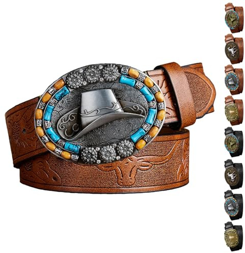 LUKIUP Western-Lederschnallengürtel, Cowboy Gürtel Herren, Gürtel mit Schnalle, Gürtelschnalle Western, Cowboy Accessoires für Männergeschenke Halloween Karneval