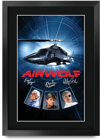 HWC Trading Airwolf (1984) Jan-Michael Vincent Geschenke Gedrucktes Signiertes Autogramm Poster für Fans von Fernsehn Memorabilien - A3 Gerahmt