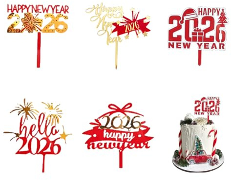 Juguta 5 Stück Cake Topper, Happy New Year Cake Topper, Acryl Tortendeko Geburtstag, Kuchendeko Geburtstag, Torten Deko, Kuchen Topper, Geburtstagstorte Deko