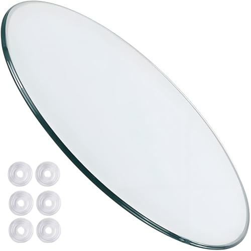 Runde Polierte Tischplatte aus Gehärtetem Glas, 6 mm Dick Glastisch Ersatzteil mit Rutschfesten Gummifüßen für Drinnen und Draußen(70cm/27inch)