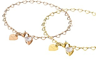 Purelei Endless Love Armband-Set – 2-teiliges Armbandset mit herzförmigen Gliedern und Zirkonia-Anhängern – Edelstahl, verstellbar 19 cm – Gold/Silber/Roségold