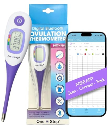 One Step Bluetooth Fertility Thermometer for Ovulation Tracking & BBT | Accurate BBT fertility thermometer with Bluetooth sync to track ovulation, cycles and pregnancy planning