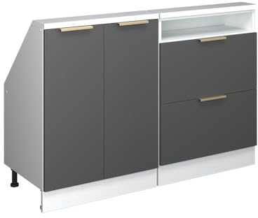 Vicco Dachschrägenschrank-Set Rion, Anthrazit-Gold/Weiß | B120 x T46 cm, 2er Set, platzsparend für Dachschrägen