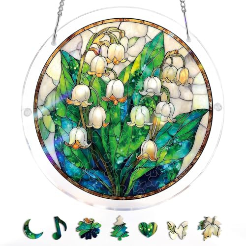Puzzle en acrylique attrape-soleil, arbre de verre éclatant, attrape-soleil en acrylique pour portes de jardin, fête des mères, Noël, anniversaire, cadeaux pour femmes et hommes (Secret Lily Valley)