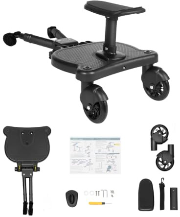 Buggy Board, 25KG 360°Zweirad Design Kinderwagen Universal Bearing 2-in-1 Mitfahrbrett Stehbrett Kinderwagen Kinderwagensitz Stehbrett Zubehör für Leichte dreirädrige Kinderwagen Buggy-Kinderwagen