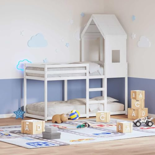 Ordellia Toit pour lit d'enfant blanc en pin massif 60 x 89 x 134,5 cm avec entrée ouverte et fenêtre pour chambre à coucher, accessoires de lit, cadre de lit, sommier à lattes