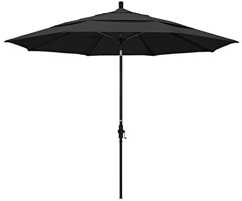 California Umbrella Sombrilla de fibra de vidrio para patio de 11 pies, manivela, inclinación de cuello, poste negro, negro (GSCUF118705-SA08-DWV)
