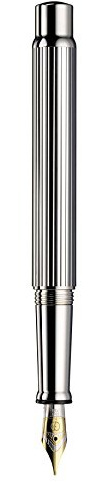 Otto Hutt design 04 Füllfederhalter 028-61900 – Füller aus 925er Sterling Silber mit Streifen Guilloche und glänzender Oberfläche in der Farbe Silber – Federstärke F, 1 Stück (1er Pack)