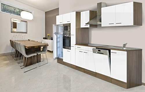 respekta Küchenzeile Oliver KB370EYWMIGKE Weiß 370 cm Breite mit Elektrogeräten