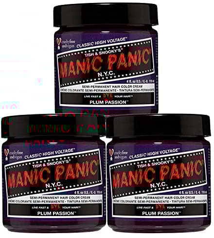 Manic Panic Plum Passion Classic Creme, Vegan, Cruelty Free, Purple Semi Permanent Hair Dye 3 x 118ml