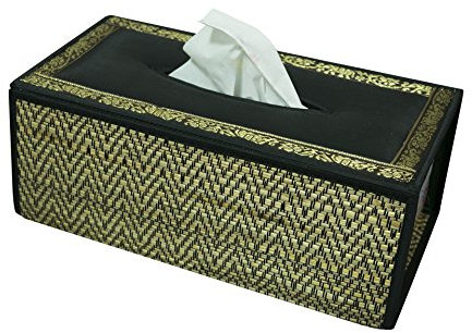 CCcollections Handgefertigte Reed Taschentuchboxabdeckung - Rechteckige Taschentuchbox Fügt Einen Raffinierten Akzent Zu Ihrer Wohnkultur Hinzu - Ideal Für Wohnzimmer Oder Büros (C Schwarz)