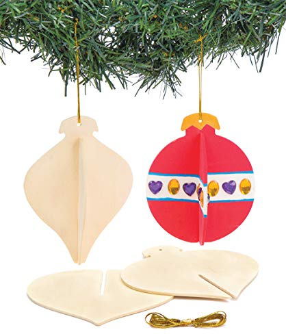 Baker Ross AV605 Wooden 3D Baubles - Pack of 6, Perfect for Children to Design and Decorate, Ideal for School, Home Crafting and Craft Groups