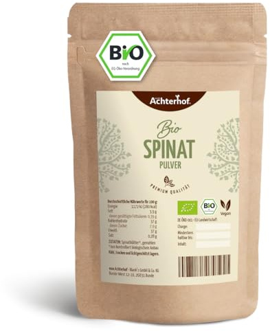 Spinatpulver BIO (500g) | Rohkostqualität | Ideal für einen Smoothie oder zum färben für Nudeln | Spinat Pulver vom Achterhof